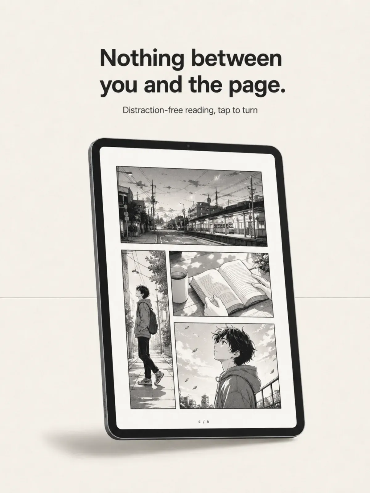 Immersive reading — pure black, status bar hidden, nothing between you and the page
